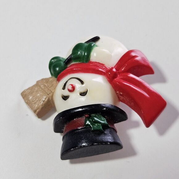 1984 Vintage Hallmark Snowman With Red Scarf And Black Hat Brooch - Picture 8 of 10